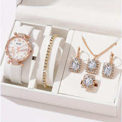 6pcs Heart Wing Leather Quartz Watch Set for Students