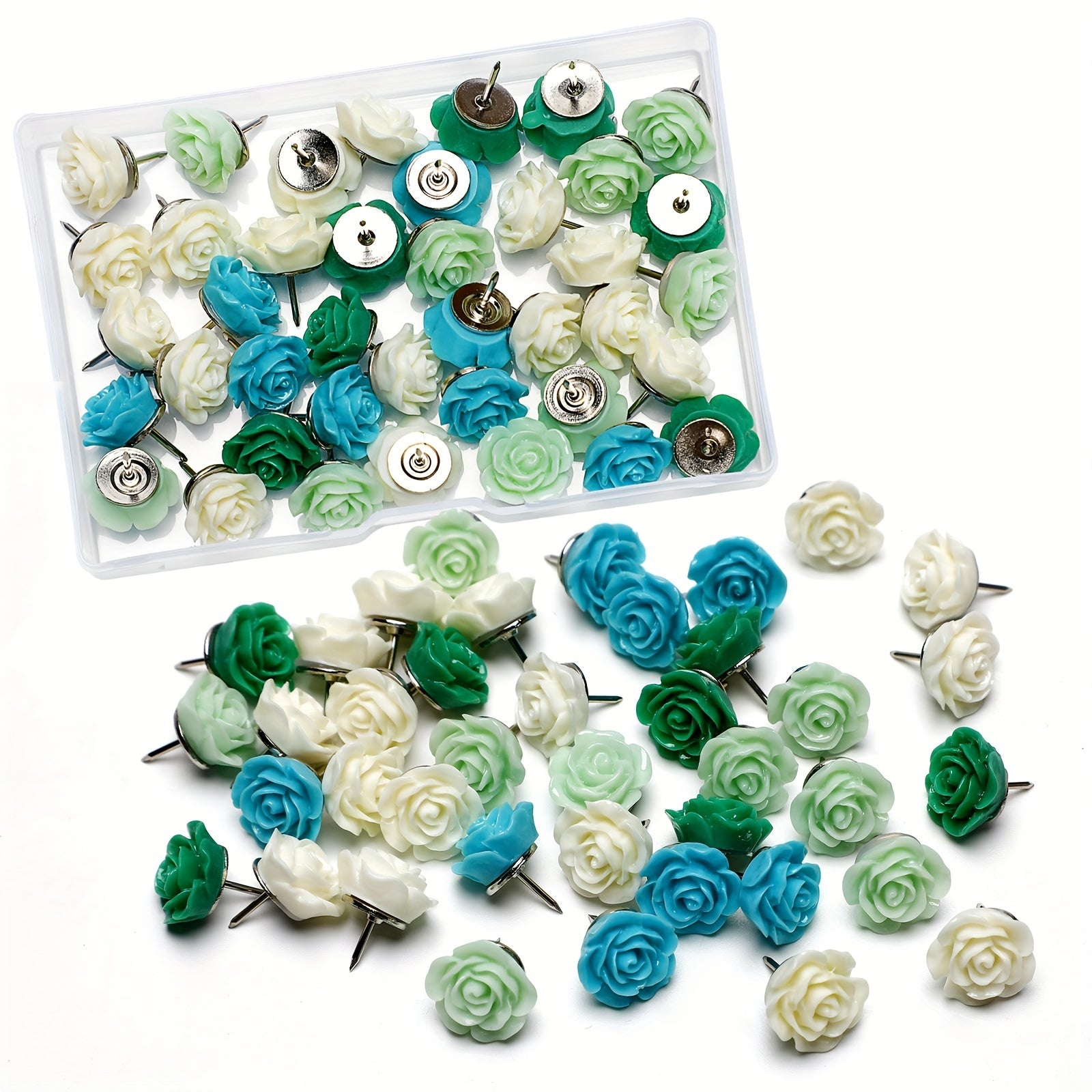 40pcs Rose Theme Push Pins Decorative Flower Cork Board Tacks