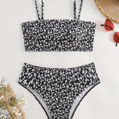 Floral Pattern Bikini Set Spaghetti Straps High Stretch Swimsuit