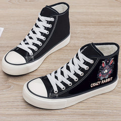 Crazy Rabbit Print Plush Lined Thermal Chunky Canvas Sneakers