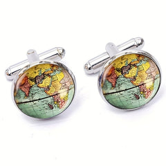 Retro Style World Map Cufflinks Glass Alloy Material