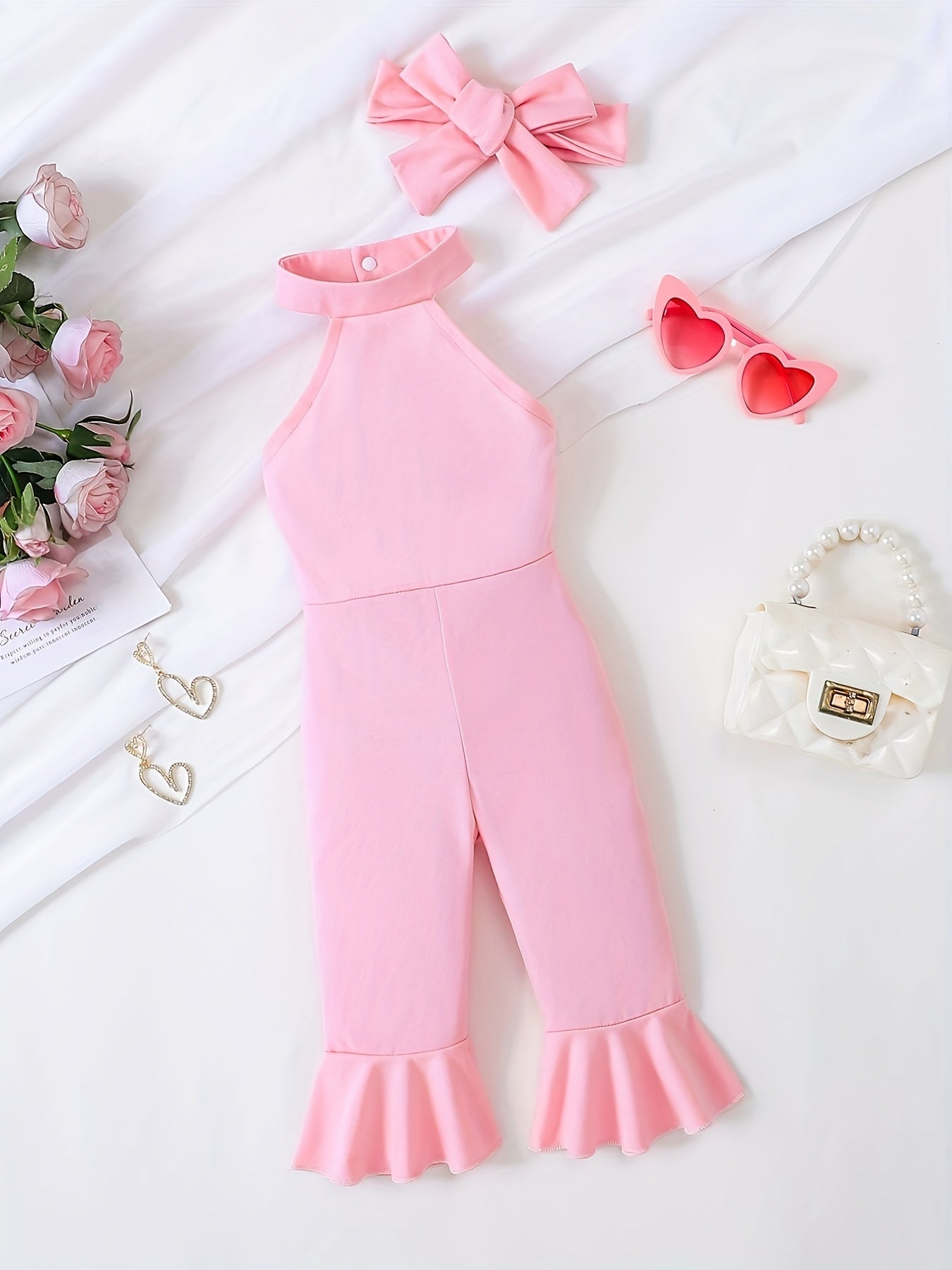 Stylish Halter Flared Leg Jumpsuit for Baby Girls