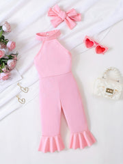 Stylish Halter Flared Leg Jumpsuit for Baby Girls