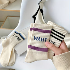 5 Pairs Letter Print Socks Comfy & Breathable Women's Stockings