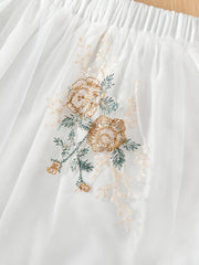 Mesh Flower Embroidery Hat & Ruffled Set for Kids