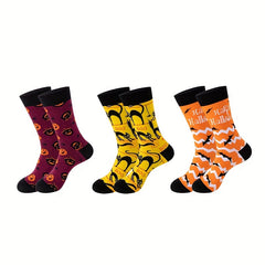 3 Pairs Bat & Skull Print Socks Halloween Crew Socks Women's Stockings