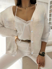Solid Long Sleeve Knit Cardigan Single Breasted