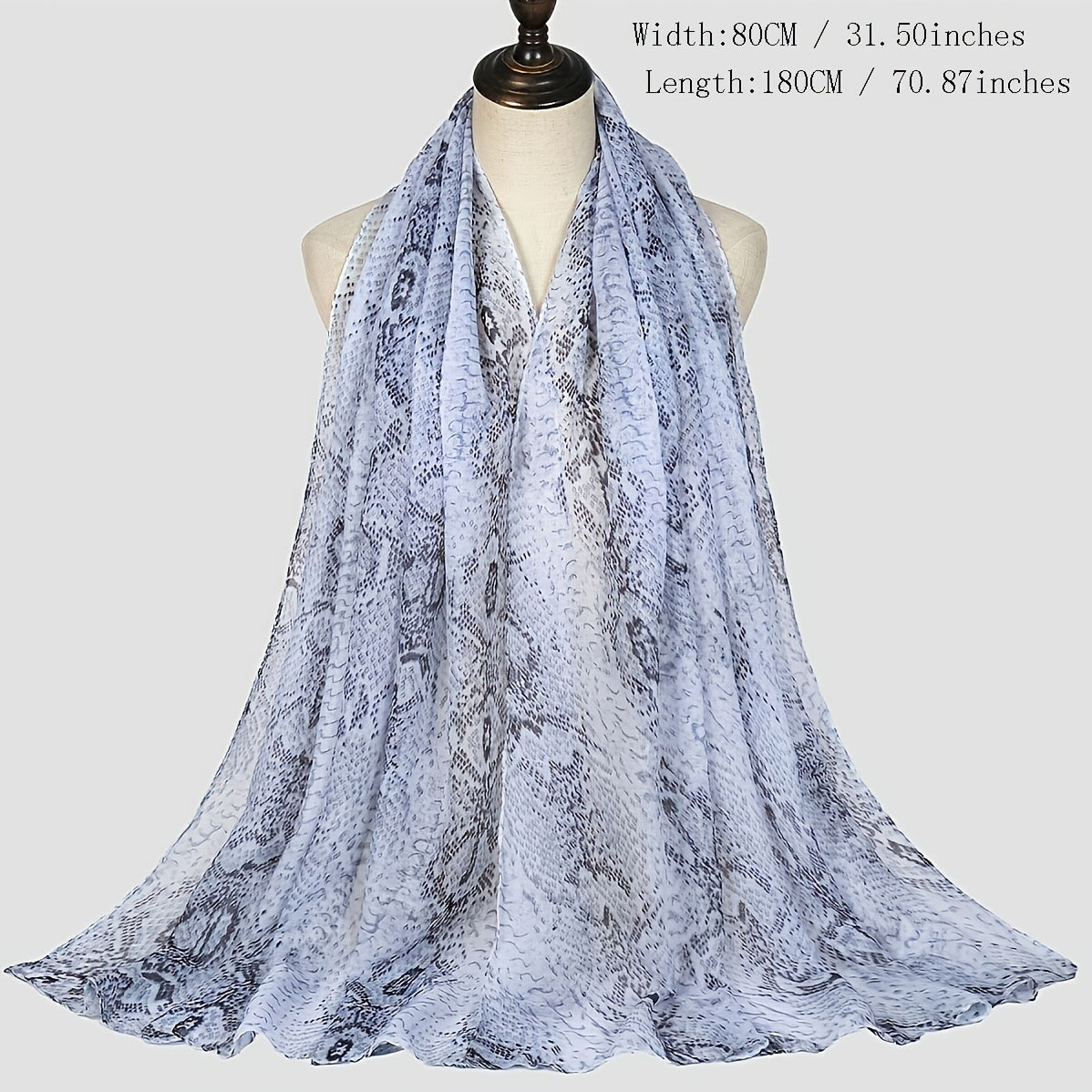 Grey Snake Skin Printed Ink Painting Scarf Women Shawl Wrap