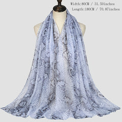 Grey Snake Skin Printed Ink Painting Scarf Women Shawl Wrap