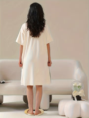 Bunny Print Lounge Dress Soft & Comfy Short Sleeve Home Dress