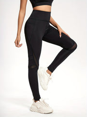 High Waisted Sports Leggings with Mesh Stitching & Pockets