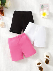 3pcs Baby Girl's Casual Elastic Waist Shorts Set For Summer