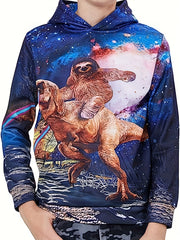 Funny Sloth And Dinosaur 3D Print Boys Hoodie