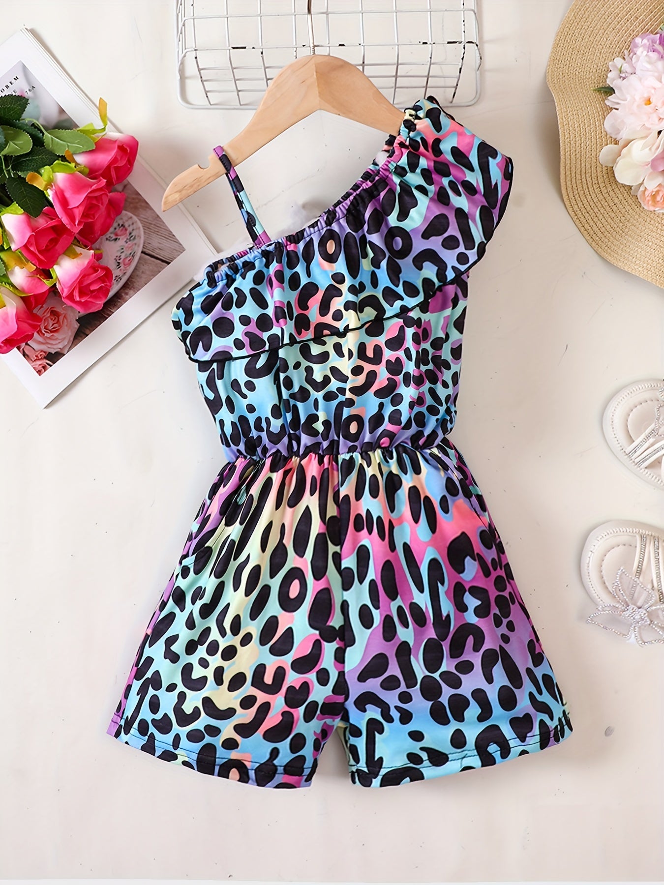 Girls Tie Dye Sleeveless Ruffle Trim Jumpsuit Kids Summer Outfit