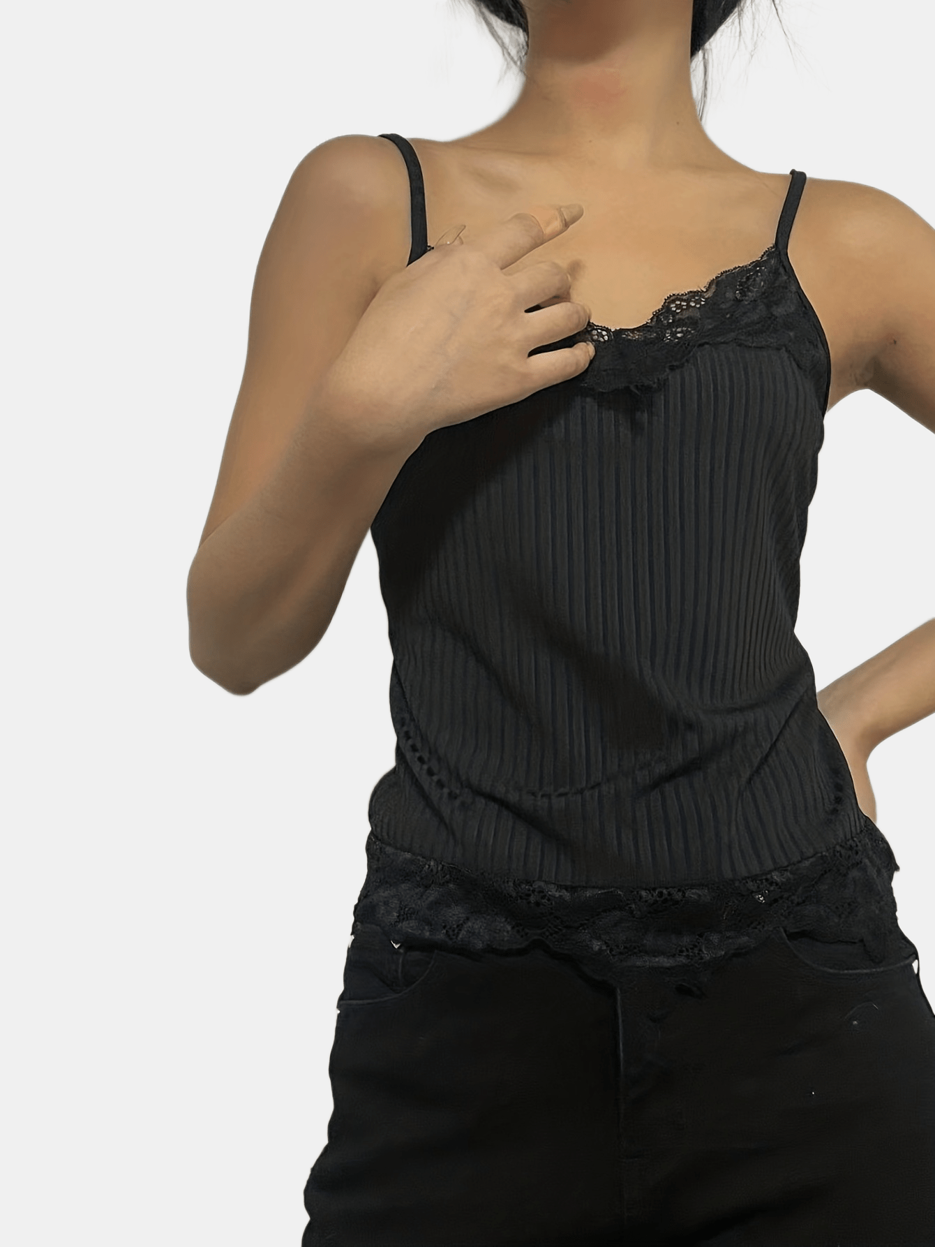 Floral Lace Trim Cami Top Y2K Crew Neck Sleeveless Top