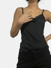 Floral Lace Trim Cami Top Y2K Crew Neck Sleeveless Top