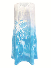 Floral & Ombre Print Tank Dress V Neck Stretch Knee Length
