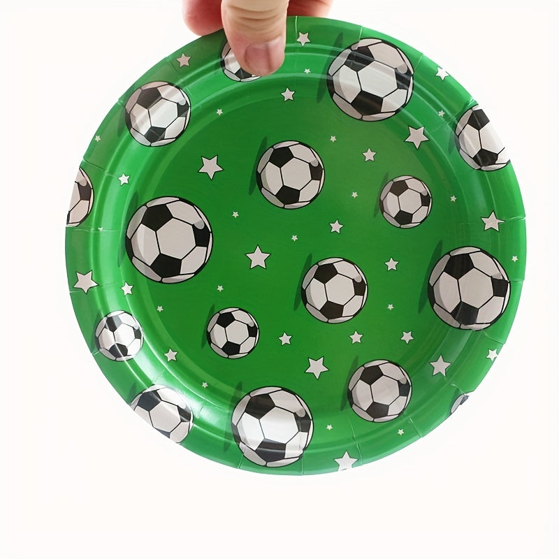 20pcs Soccer Party Plates And Napkins Set - Green Theme Tableware