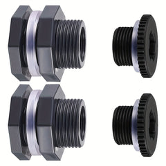 2 Sets PVC Bulkhead Fitting With Plugs for Rain Barrels Aquariums Water Tanks