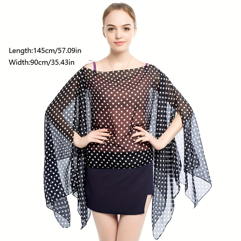 Dotted Chiffon Shawl Bikini Cover Up Windproof Cape