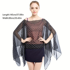 Dotted Chiffon Shawl Bikini Cover Up Windproof Cape