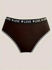 5 Pack Plus Size Panties Set Women's Plus Low Waist Ribbed Letter Tape