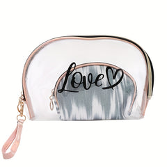 2pcs Tie Dye & Clear Makeup Bag Set Of 2 PVC Shell Shape Glitter Semicircle