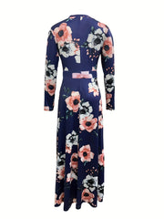 Retro Floral Print Dress Long Sleeve Casual