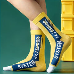 Men's Letter Pattern Crew Socks Breathable Cotton Blend Casual Unisex Sock