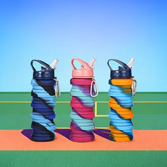 Collapsible Water Bottle w/ Straw 500ml Leakproof Travel Cup