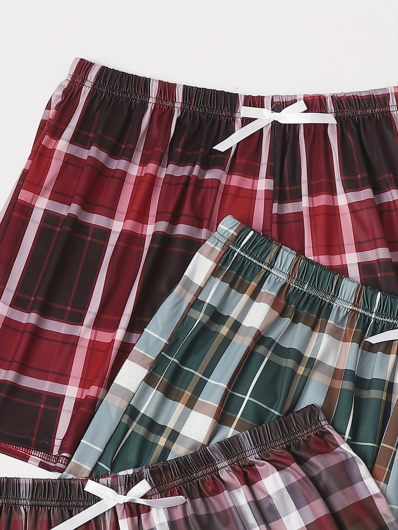 3 Pack Plus Size Plaid Print Lounge Shorts Set