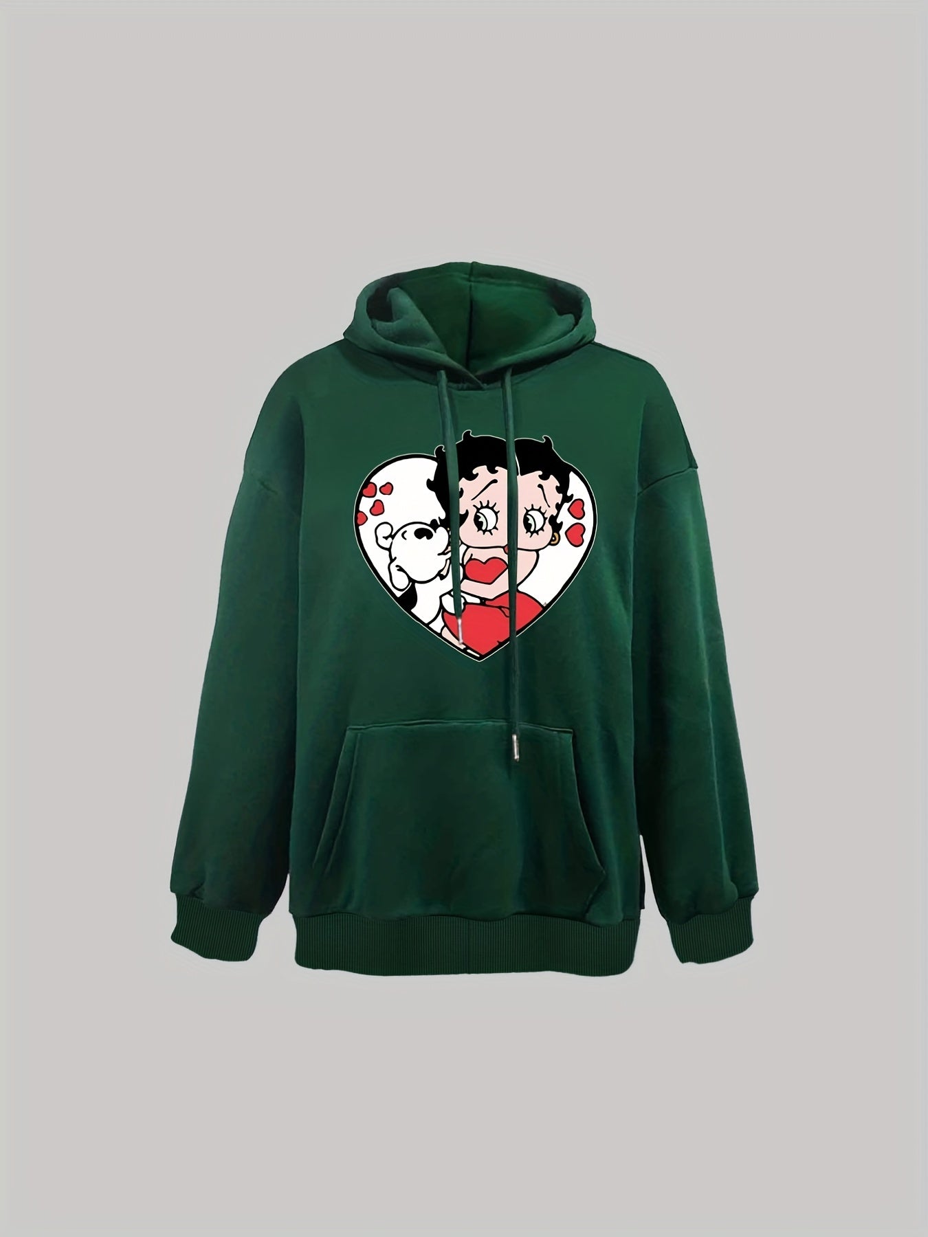 Cartoon Print Hoodie Drawstring Casual Hooded Sweatshirt