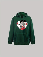Cartoon Print Hoodie Drawstring Casual Hooded Sweatshirt