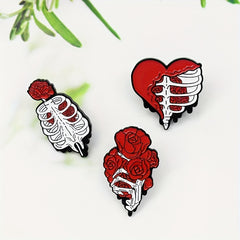 Punk Style Bone Rose Flower Brooch Pin for Clothes and Bags