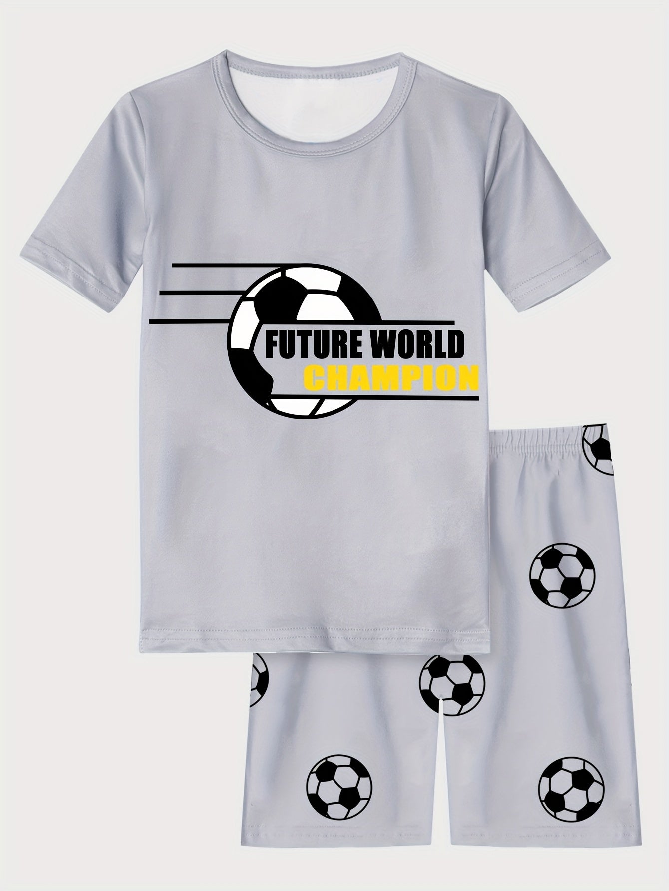 2pcs Boys Football Pajamas Set Short Sleeve T-shirt & Shorts