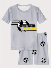 2pcs Boys Football Pajamas Set Short Sleeve T-shirt & Shorts