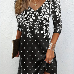 Casual Dress Women's Floral & Polka Dot Print Long Sleeve