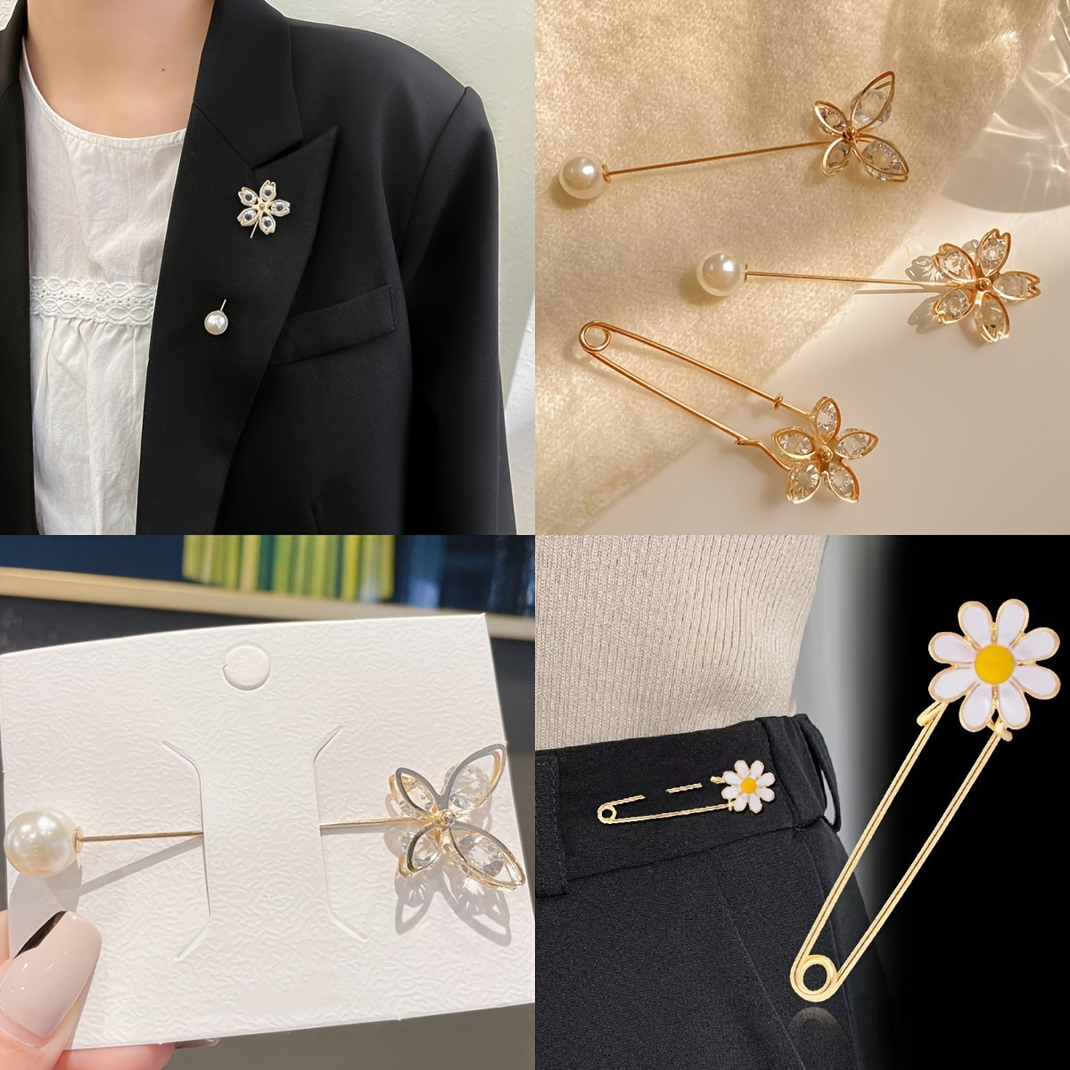 4pcs Personalized Brooch Sweater Shawl Clip Safety Pin Women's Clothing Decor