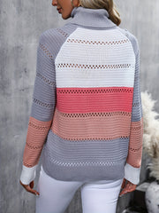 Turtleneck Knit Sweater Long Sleeve Women's Casual Block Sweater