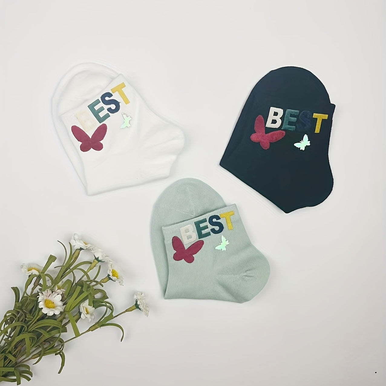 5 Pairs Letter Print Crew Socks Women's Stockings