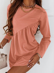 Solid Ruched Long Sleeve Mini Dress