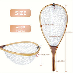 FunVZU Magnetic Trout Net Release Soft Rubber Mesh Wood Handle Safety Cord
