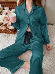 Satin Pajama Top & Pants Set Lightweight Loungewear Sleepwear