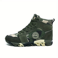 Camo Pattern High Top Wedge Sneakers Lightweight Lace-up Shoes