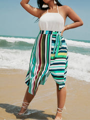 Sports Skirt Women's Colorful Stripe Print Knot Split Skirt