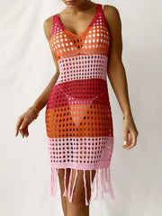 Hollow Out Dress Multicolor V Neck Crochet Cover Up