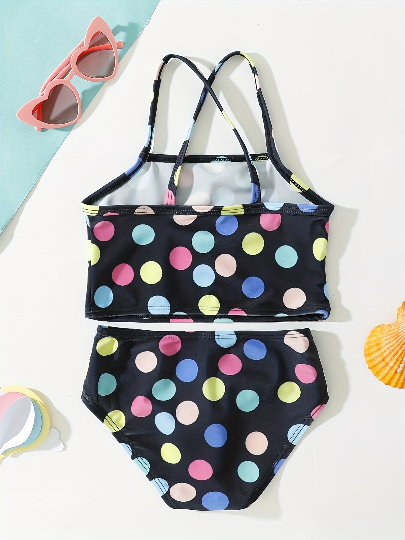 Baby Girls Polka Dot Circle Print Split Swimsuit Set for Summer Vacation