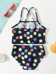 Baby Girls Polka Dot Circle Print Split Swimsuit Set for Summer Vacation