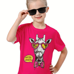 3D Giraffe Graphic Short Sleeve T shirt for Kids