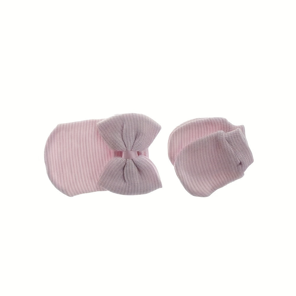 Big Bow Soft Gloves & Hat Set With Baby Pullover Hat